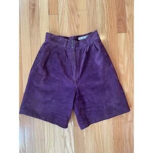 DAVID HOLLIS VINTAGE 80’s Purple Genuine Suede High Waisted Pleated Shorts Sz 6